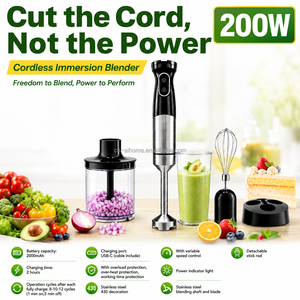 <span class=keywords><strong>Blender</strong></span> Tangan Tanpa Kabel 200W Baterai Lithium Ion DC7.4V Indikator Daya Pengisian 2 Jam Lampu Indikator Daya <span class=keywords><strong>Blender</strong></span> Imersi USB-C Termasuk - Product Image 2