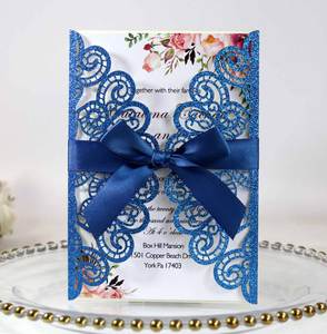 Cartes d'invitation de mariage modernes et luxueuses pour la fête des mères, papier écologique, ruban, enveloppe papillon, couleurs personnalisées - Product Image 3