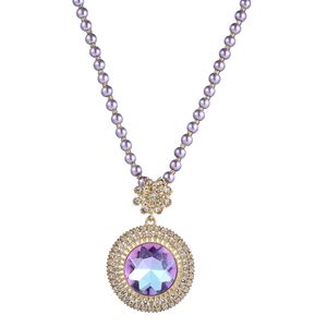 Purple Beaded Necklace With Crystal Pendant Flower Shape Party Jewelry For Women Elegant Long Chain Fashion Accessory - Product Image 5