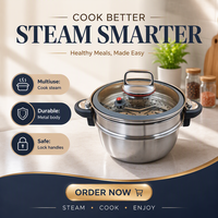 Ensemble de 3 casseroles de luxe en acier inoxydable antiadhésives, sans PFOA, avec cuiseur vapeur et faitout à triple couche en acier