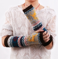 Pouce trou longs gants acrylique cerf demi-doigt mitaines hiver bras plus chaud pour l'hiver dames tricoté dessin animé gants de noël