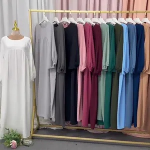 Grosir 2023 gaun sederhana longgar warna polos sambungan Burqa Arab Timur Tengah Abaya wanita Muslim