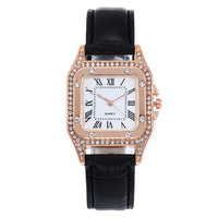 Montre à quartz pour homme en or rose, bracelet en cuir de crocodile rose, lunette entièrement sertie de strass, cadran numérique, boîtier en alliage, acier inoxydable
