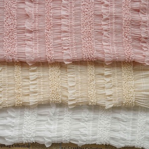 Multicolore plissettato estate stretch <span class=keywords><strong>chiffon</strong></span> camicia tessuto in legno orecchio ricamo tessuto per cuscino a righe panno decorativo - Product Image 1