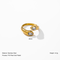 YF3264 Bague ouverte vintage en acier inoxydable texturé en forme de serpent, pavée de zircons CZ, plaquée or 18 carats, en acier titane torsadé
