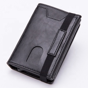 Dompet Aluminium Blok RFID Kulit PU Multifungsi Pita Elastis 3 Lipat Dompet Kapasitas Tinggi - Product Image 1