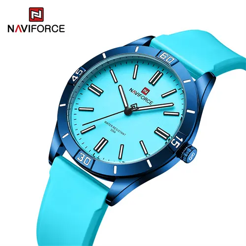 Alloy Custom Logo NAVIFORCE 5041 Azul Silicone Impermeável Senhoras Luminosas Mãos De Quartzo Relógios De Pulso Para As Mulheres