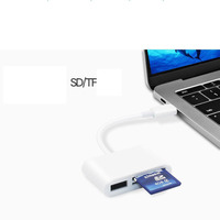 Adaptateur Lecteur de Carte Mémoire 3-en-1 USB-C vers TF/SD/USB pour Appareil Photo, Compatible iPhone/iPad/Samsung, Lecteur de Carte Type-C pour Appareil Photo