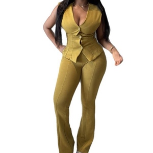 Women's Fall New Arrivals Fashionable <b>Sexy</b> Waist-Defining Slim-Fit Vest Long Pants Casual African 2-Piece <b>Set</b> Fashion - Product Image 1