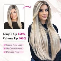 Extensions à clips en cheveux naturels Remy russes blond platine, double trame, longues et lisses, pour la revente en salon (vente en gros)
