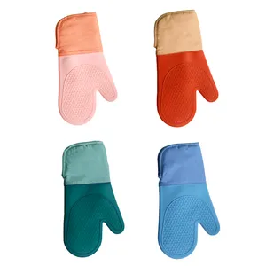 Cotton non-slip silicone gloves waterproof heat-resistant kitchen gloves and cotton oven gloves barbecue cooking baking.