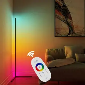 Lampadaire moderne RGB avec éclairage d'angle LED à changement de couleur avec télécommande, éclairage d'ambiance minimaliste à intensité variable, lampadaires debout