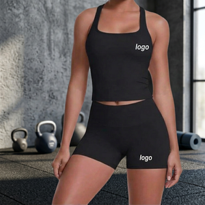 Conjuntos Deportivos de 2 Piezas para Mujer con Logotipo Frontal, Shorts de Yoga de Cintura Alta, Top Deportivo Tipo Racer-Back, Ropa para Gimnasio y Entrenamiento - Product Image 1