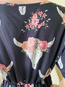 서양 미국 의류 Vestidos 드 Mujer 황소 머리 인쇄 여성 카우걸 짧은 소매 맥시 분할 원피스 여성용 - Product Image 5