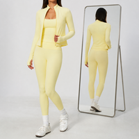 Ensemble de yoga 3 pièces pour femme : veste zippée, débardeur à col carré, leggings taille haute – Tenue de sport et fitness