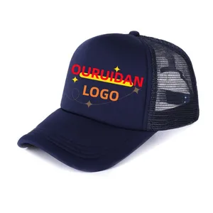 Sport Embroidery Flatbill Custom Cap Trucker Hat with Rope Wholesale Ouruidan Gorras Gorros Blank Plain Baseball Foam Mesh 50pcs