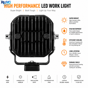 Luces LED Todoterreno RCHG S4 Súper Brillantes de 220W y 12V con DRL <span class=keywords><strong>Halo</strong></span> Combo Spot <span class=keywords><strong>Flood</strong></span> para Montaje en Pilar A y Parachoques, Ajuste Universal - Product Image 4