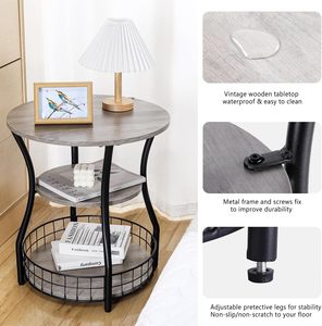Mesa auxiliar moderna de metal y madera de 3 niveles, mesita de noche pequeña redonda para sofá, sofá para beber o usar al final de la noche - Product Image 3