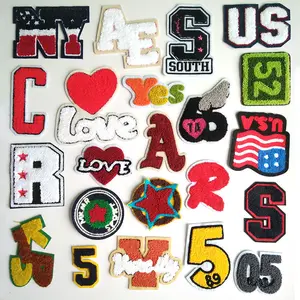 Custom Logo Colorful Towel Chenille Colors Letter Patches Wholesale Sew On High Quality Chenille Patches