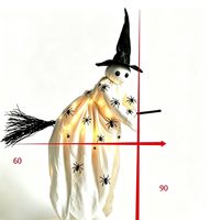 Ornement de sorcière volante suspendue de haute qualité pour Halloween avec lumière LED, cape, poupée sorcière et balai suspendu pour la décoration de maison hantée