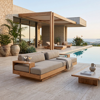 Canapé d'extérieur en teck à deux places, modulaire, sectionnel, moderne, pour jardin, patio, avec revêtement imperméable pour villa, cour