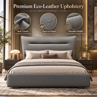 Lit à baldaquin moderne gris en cuir écologique avec sommier à lattes en bois réglable, lit plateforme rembourré pour appartement, hôtel, villa, chambre à coucher