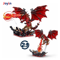Kit de construction STEM Dragon de feu avec lumières LED, 1774 pièces, jouet d'aventure pour enfants avec des ailes et des griffes incandescentes