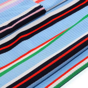 Tela de Punto de Canalé <span class=keywords><strong>Fino</strong></span>, Teñida con Hilo de Algodón Orgánico y Elastano, Diseño de Moda, para Camisetas - Product Image 1