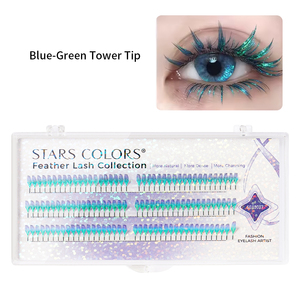 STARSCOLORS Extensions de cils holographiques pour fans de manga et anime, bleu-vert, à pointe tour, effet guirlande brillante, style comique - Product Image 1