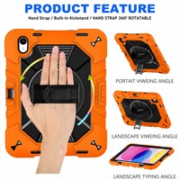 Housse de tablette d'usine pour iPad 11e génération, étui pour iPad A16, étui pour tablette en silicone PC de 11 pouces avec protection à 360° °   Sangle de maintien rotative