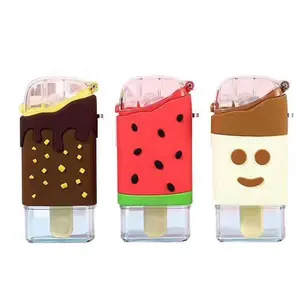 Plastic Cartoon Ice Cream Popsicle Shape Kids Water Bottle with Straw Belt Plastic Children Plastic toma todo nino Donut Kettle