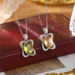Collar de Plata 925 con Gema de Color en Forma de Trébol de Cuatro Hojas, Piedra Natural de Cristal, Joyería de la Suerte, Regalo de Aniversario para Mujer - Product Image 2