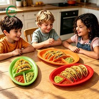 Piring Taco Warna-warni untuk Pesta Malam Fiesta, Tempat Taco PP dengan 2 Area Saus, Dapat Menampung 3 Taco, Dapat Digunakan Kembali