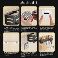 Porte-couteaux de cuisine multifonctionnel Organisateur de rangement mural sans poinçon Porte-ustensiles avec porte-serviettes