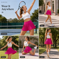 Jupe de tennis plissée pour femme, taille élastique, mini-jupe en tissu extensible et lisse, polyester et élasthanne, rose, pour le sport en plein air