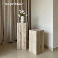 Table basse en travertin et marbre massif 100 % pierre naturelle, meuble de salon pour hall d'hôtel et accent de villa
