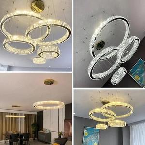 Lustres suspendus de luxe sur mesure pour hôtel, grands lustres à anneaux, luminaires suspendus pour escalier, lustres modernes en cristal LED - Product Image 5