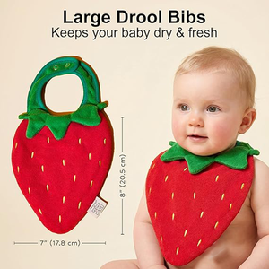 Babero de algodón 100% suave y absorbente con forma de fresa, toalla de saliva premium hecha a mano para bebés y niños pequeños - Product Image 2