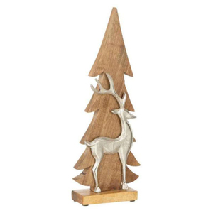 Sculpture d'arbre de Noël moderne en métal doré sur base en bois naturel, décoration de table élégante, ornement festif en aluminium texturé - Product Image 3
