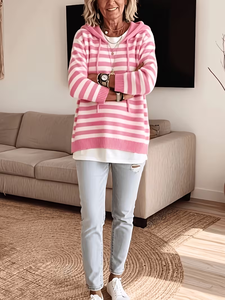 Sudadera con Capucha <span class=keywords><strong>de</strong></span> Punto a Rayas Rosas para Mujer, Otoño Invierno 2026, Oversize, Manga Larga, 100% Acrílico - Product Image 4