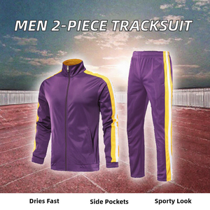 Ensemble de survêtement 2 pièces pour homme, veste et pantalon rayés, séchage rapide, polyester, entraînement de football, jogging, vente en gros OEM - Product Image 2