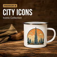 Mug en émail personnalisé Souvenir de Dubaï, tasse à café en métal blanc avec impression de l'horizon du désert, pour fournisseur de cadeaux de voyage en gros