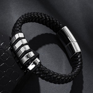 Brazalete de Alta Calidad <span class=keywords><strong>KiKi</strong></span> ODJ999, Cuerda Trenzada, Cuero Genuino, Acero Inoxidable, Clásico para Hombre, Ecológico, Resistente a la Decoloración - Product Image 2