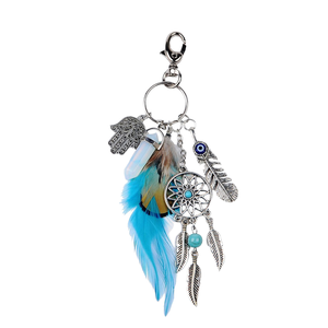 <span class=keywords><strong>Porte</strong></span>-clés vintage en <span class=keywords><strong>macramé</strong></span> bohème attrape-rêves, avec pendentif de luxe en plumes et alliage pour clés de voiture, idéal pour la sublimation. - Product Image 1