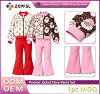 Ensemble décontracté personnalisé en gros, veste bomber zippée imprimée et pantalon évasé, vêtements ODM OEM, MOQ 1 pièce