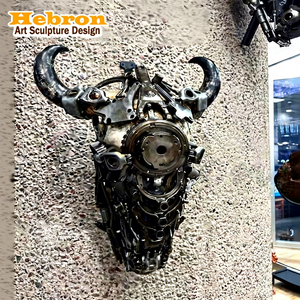 Escultura de Pared de Gran Tamaño, Cráneos de Toro, Arte <span class=keywords><strong>en</strong></span> Metal Reciclado para Decoración de Paredes de Clubes, Suministro de Fábrica - Product Image 1