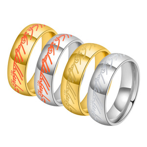 Bague du <span class=keywords><strong>Seigneur</strong></span> <span class=keywords><strong>des</strong></span> <span class=keywords><strong>Anneaux</strong></span> en Acier Inoxydable Gravée, <span class=keywords><strong>Réplique</strong></span> du <span class=keywords><strong>Seigneur</strong></span> <span class=keywords><strong>des</strong></span> <span class=keywords><strong>Anneaux</strong></span>, Style Viking Nordique, Or et Argent Lumineux, Bijou Unisexe pour Homme - Product Image 1