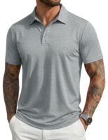 Kaos Polo Golf Lengan Pendek Pria, Polo Klasik 3 Kancing dengan Kerah Bergaris, Belahan Samping, Bahan Bernapas untuk Aktivitas Luar Ruangan OEM