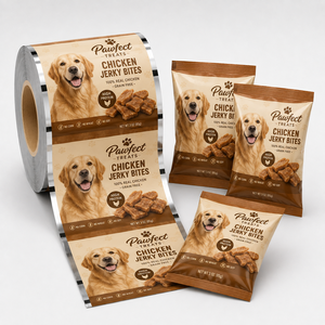 <span class=keywords><strong>Film</strong></span> en rouleau personnalisé pour l'emballage de friandises pour animaux de compagnie, fabricant d'emballages flexibles pour aliments pour chiens - Product Image 1