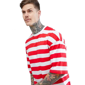 T-shirt Oversize in cotone classico di ultima progettazione, rosso <span class=keywords><strong>e</strong></span> bianco, a <span class=keywords><strong>righe</strong></span> orizzontali O collo da uomo - Product Image 3